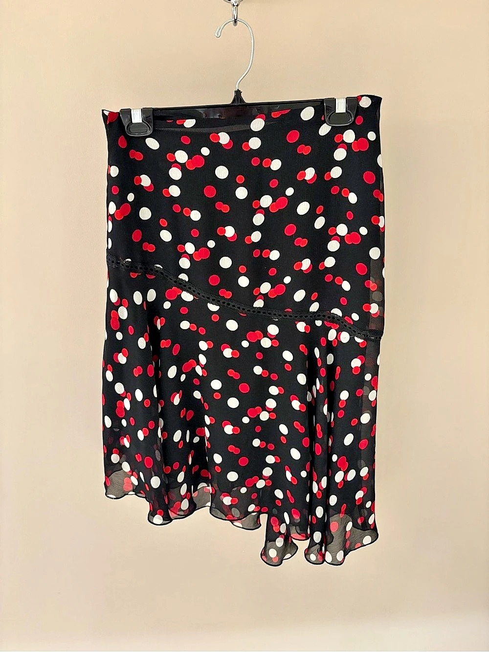 Vintage Daniel Hechter Asymmetrical Polka Dot Mini Skirt in Black & Red Like New